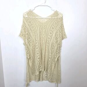 Cream Crochet Knit Beachy Festival Boho Tassels Swimsuit Cover-Up Top Size Small